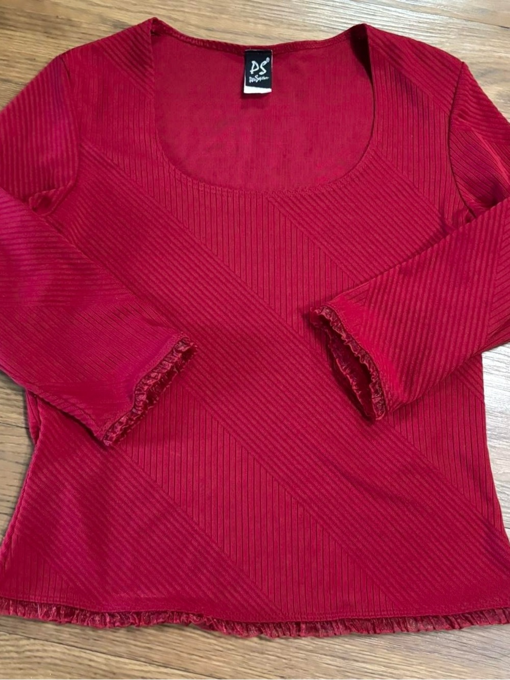 Y2K Red Ribbed Scoop Neck Top - Picture 1 of 4
